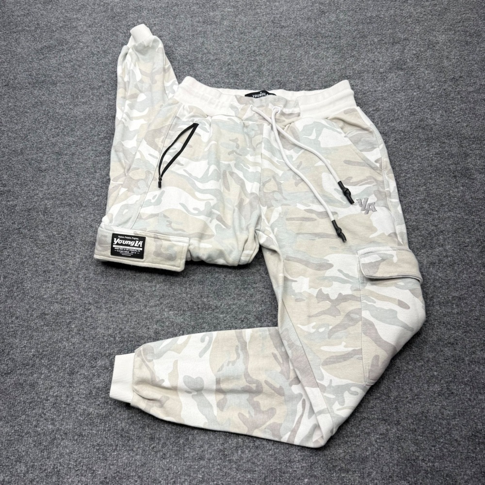 YoungLA Mens 225 Sand Camo Cargo Joggers Tapered Sweatpants Medium
